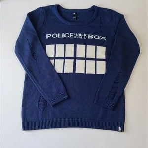 Doctor Who TARDIS Distressed Sweater Women's Size Large Hot Topic